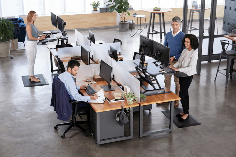 people working at their office on standing desks