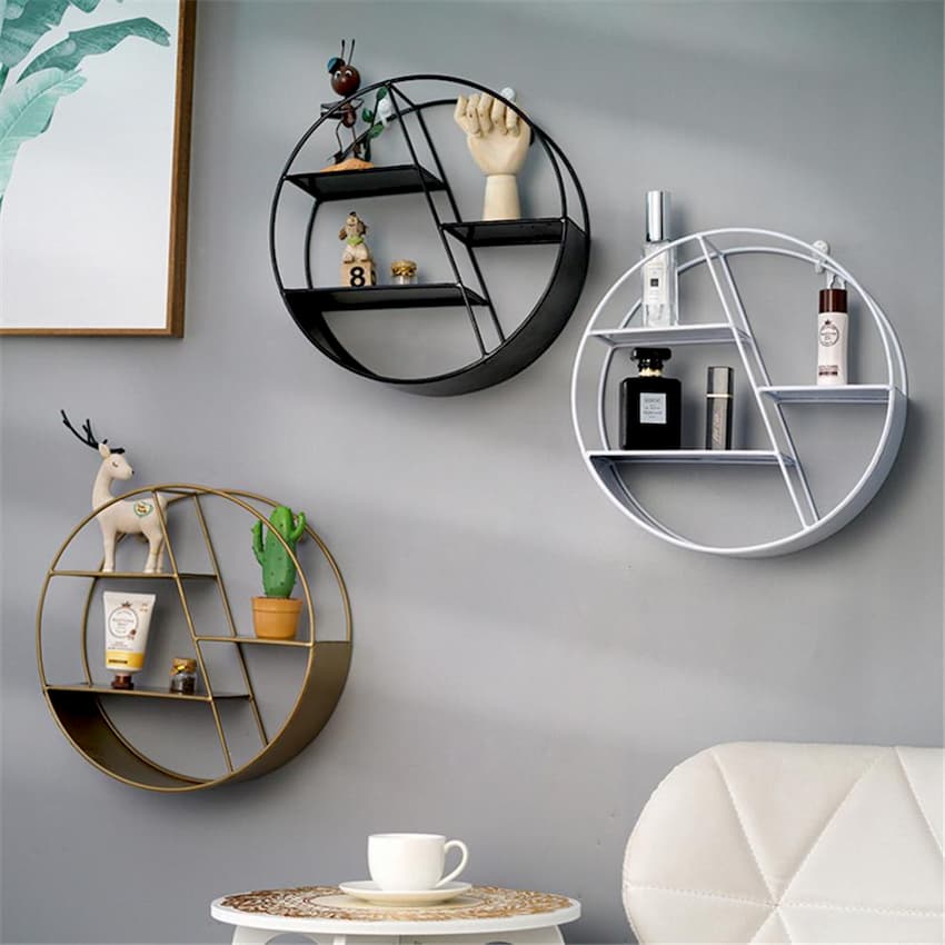 round wall metal hanging shelves decoration for bedroom