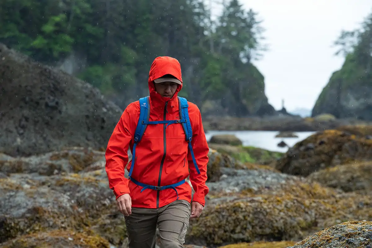 Man wearing waterproof rain clothes