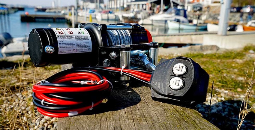 close up of electric boat winch