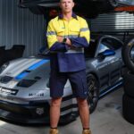 Driven DRV 54 Mens Hi Vis Long Sleeve Taped Safety Shirt Closed Front Yellow/Navy